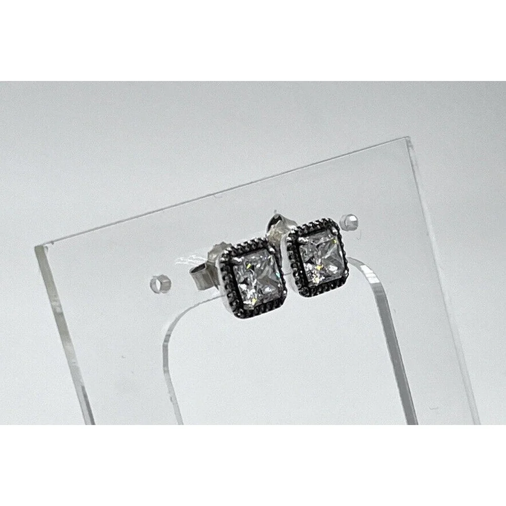 Pandora Timeless Elegance Sterling Silver Square Halo CZ Sparkle Stud Earrings